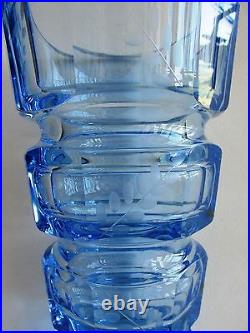 10 Bohemian HAND-ENGRAVED FACETED BLUE CUT-GLASS LEAD FREE CRYSTAL VASE MOSER