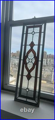 11.5 x 37 Handcrafted Vintage Leaded Stained Glass Window Panel READ 11.5 x 37 Handcrafted Vintage Leaded Stained Glass Window Panel READ