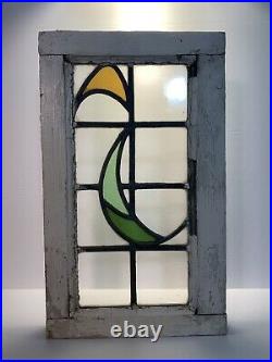 12 X 20 Antique GEOMETRIC House SALVAGE Old EDWARDIAN Era STAINED GLASS WINDOW