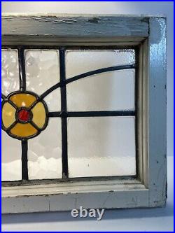 14 X 20 Antique EDWARDIAN House SALVAGE Old FLOWER Leaded STAINED GLASS WINDOW