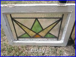 1870s AMERICAN LEADED STAINED GLASS WINDOW Simple Geometric Design 20x 14.5