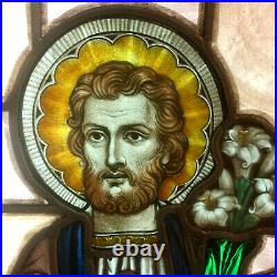 1880 church stained glass window St. Joseph architectural salvage 57 x 33