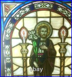 1880 church stained glass window St. Joseph architectural salvage 57 x 33