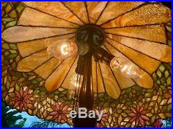 1910 Large Handel/Unique Poinsettia Leaded Glass Shade and Base, 26 T x 18 W