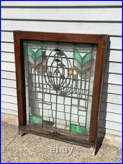 1920's Chicago Bungalow Stained Leaded Glass Window 32 x 24