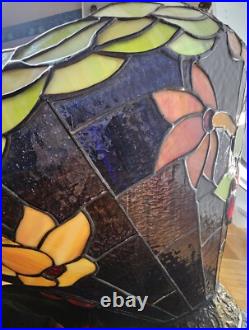 1920s Tiffany Style Slag Leaded Stained Glass Hanging Pendant Fruit Chandelier
