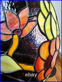 1920s Tiffany Style Slag Leaded Stained Glass Hanging Pendant Fruit Chandelier