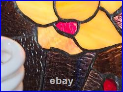 1920s Tiffany Style Slag Leaded Stained Glass Hanging Pendant Fruit Chandelier