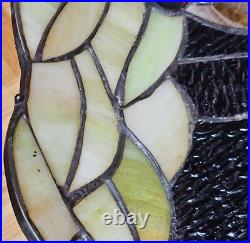 1920s Tiffany Style Slag Leaded Stained Glass Hanging Pendant Fruit Chandelier