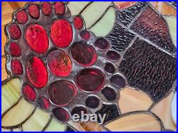 1920s Tiffany Style Slag Leaded Stained Glass Hanging Pendant Fruit Chandelier