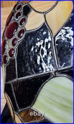 1920s Tiffany Style Slag Leaded Stained Glass Hanging Pendant Fruit Chandelier