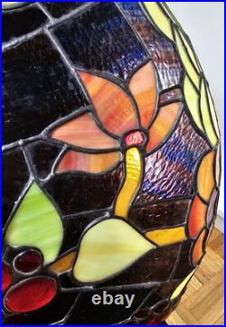 1920s Tiffany Style Slag Leaded Stained Glass Hanging Pendant Fruit Chandelier