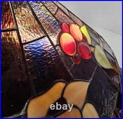 1920s Tiffany Style Slag Leaded Stained Glass Hanging Pendant Fruit Chandelier