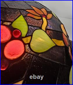 1920s Tiffany Style Slag Leaded Stained Glass Hanging Pendant Fruit Chandelier
