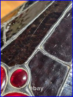 1920s Tiffany Style Slag Leaded Stained Glass Hanging Pendant Fruit Chandelier