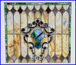 19th C Antique Victorian Multi Color Stained Glass Window Heraldry Design