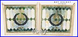 19th C Victorian Pair Of Antique Stained Glass Windows