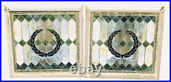 19th C Victorian Pair Of Antique Stained Glass Windows