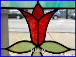 1 Antique Stained Leaded Glass Windows 32 by 30 Circa 1915