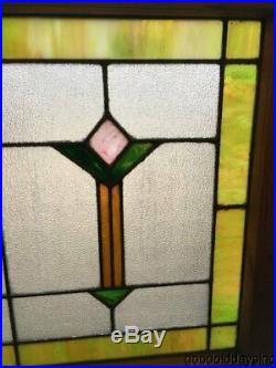 1 of 2 Antique 1920s Leaded Stained Glass Window Privacy Glass Chicago 32 x 25