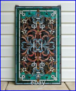 20 x 34 Flower Tiffany Style stained glass window panel Jeweled glass panel