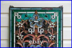 20 x 34 Flower Tiffany Style stained glass window panel Jeweled glass panel