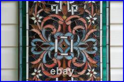 20 x 34 Flower Tiffany Style stained glass window panel Jeweled glass panel