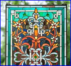 20 x 34 Flower Tiffany Style stained glass window panel Jeweled glass panel
