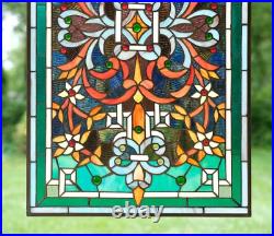 20 x 34 Flower Tiffany Style stained glass window panel Jeweled glass panel