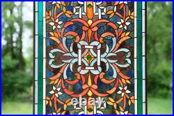 20 x 34 Flower Tiffany Style stained glass window panel Jeweled glass panel