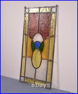 23 Tall Antique French Stained Glass Panel with Leaded Glass Window Hanging