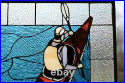 24W x 28H Handcrafted stained glass window panel boat canoe