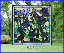 24 x 24 Tiffany Style stained glass Iris window panel 24 x 24 Tiffany Style stained glass Iris window panel