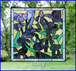 24 x 24 Tiffany Style stained glass Iris window panel 24 x 24 Tiffany Style stained glass Iris window panel