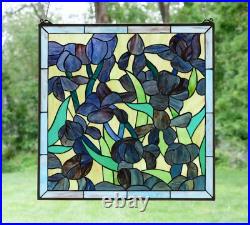 24 x 24 Tiffany Style stained glass Iris window panel 24 x 24 Tiffany Style stained glass Iris window panel