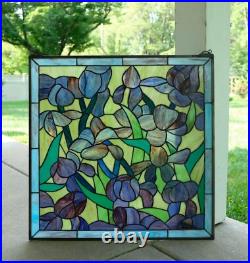 24 x 24 Tiffany Style stained glass Iris window panel 24 x 24 Tiffany Style stained glass Iris window panel