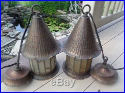 2Gothic Witches Hat Storybook Arts Crafts Tudor Copper Leaded Glass Porch Light
