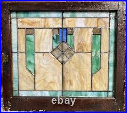 2 ANTIQUE PRAIRIE STYLE STAINED GLASS WINDOWS 28 x 33 FROM ST LOUIS