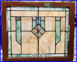 2 ANTIQUE PRAIRIE STYLE STAINED GLASS WINDOWS 28 x 33 FROM ST LOUIS