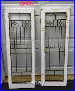 2 ANTIQUE STAINED LEADED GLASS DOORS PANTRY or Library Bookcase
