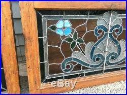 2 Antique 1890s Victorian Stained & Jeweled Leaded Glass Transom Windows 32 18