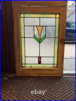 2 Antique 1920's Chicago Bungalow Stained Leaded Glass Window 25 x 18