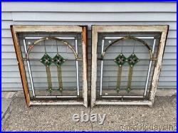 2 Antique 1920's Chicago Bungalow Stained Leaded Glass Window 34 x 26