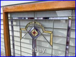 2 Antique 1920's Chicago Bungalow Style Stained Leaded Glass Windows