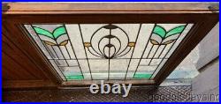 2 Antique 1920's Chicago Bungalow Style Stained Leaded Glass Windows 32 x 30