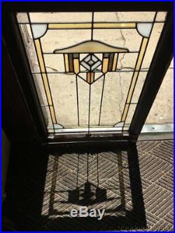 2 Antique 1920's Chicago Bungalow Style Stained Leaded Glass Windows 34 x 23