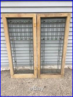 2 Antique 1920's Leaded Stained Glass Doors / Windows 46 by 20 Prairie Style