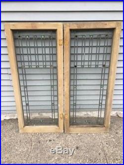 2 Antique 1920's Leaded Stained Glass Doors / Windows 46 by 20 Prairie Style