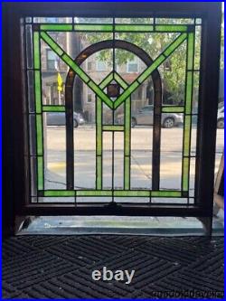 2 Antique Art Deco Chicago Stained Leaded Glass Window 32 x 28 Circa 1925