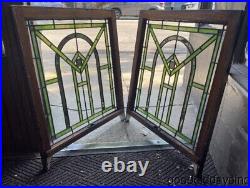 2 Antique Art Deco Chicago Stained Leaded Glass Window 32 x 28 Circa 1925